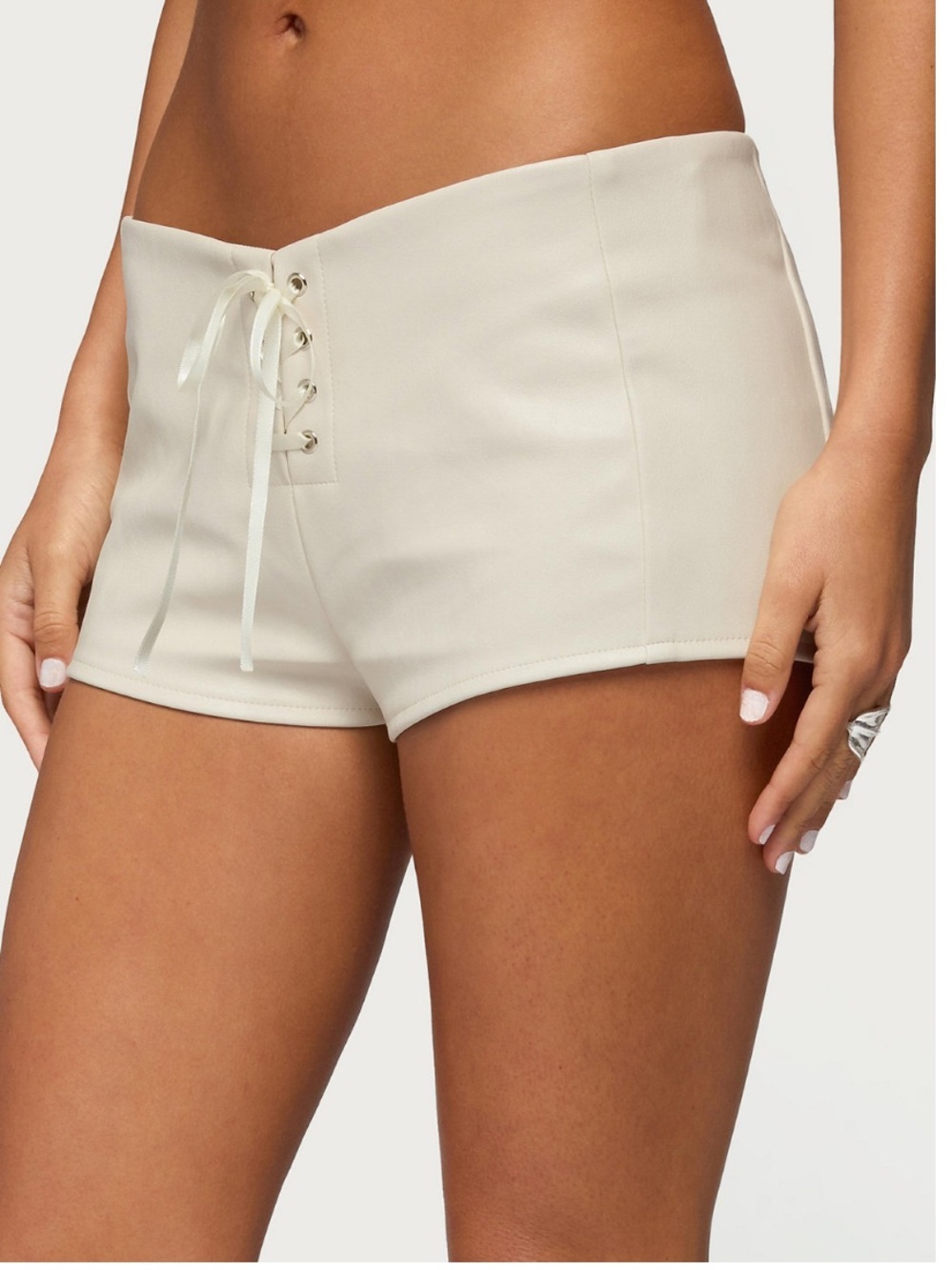 Edikted Women's Wilde Lace Up Faux Leather Shorts- Sz M